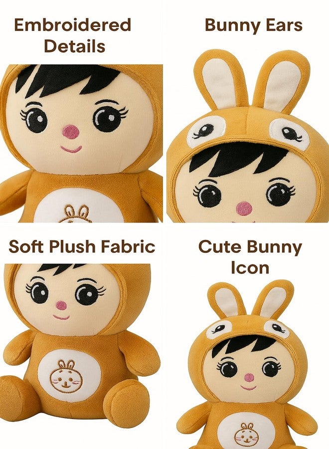 Fun4you Cute Boy Doll with Bunny Cap | Soft & Huggable 25 CM Plush Toy for Kids | Washable Safe Stuffed Toy for Birthdays | Brown (Pack of 1) - Image 2